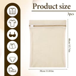 Waszakken - Wasnetten - Set van 3 - 30x40cm - wasnet voor wasmachine - Bescherm je Wasgoed en Wasmachine - herbruikbare en duurzame mesh waszak - Wasnetten met Rits voor Wasgoed - Khaki — thumbnail 3