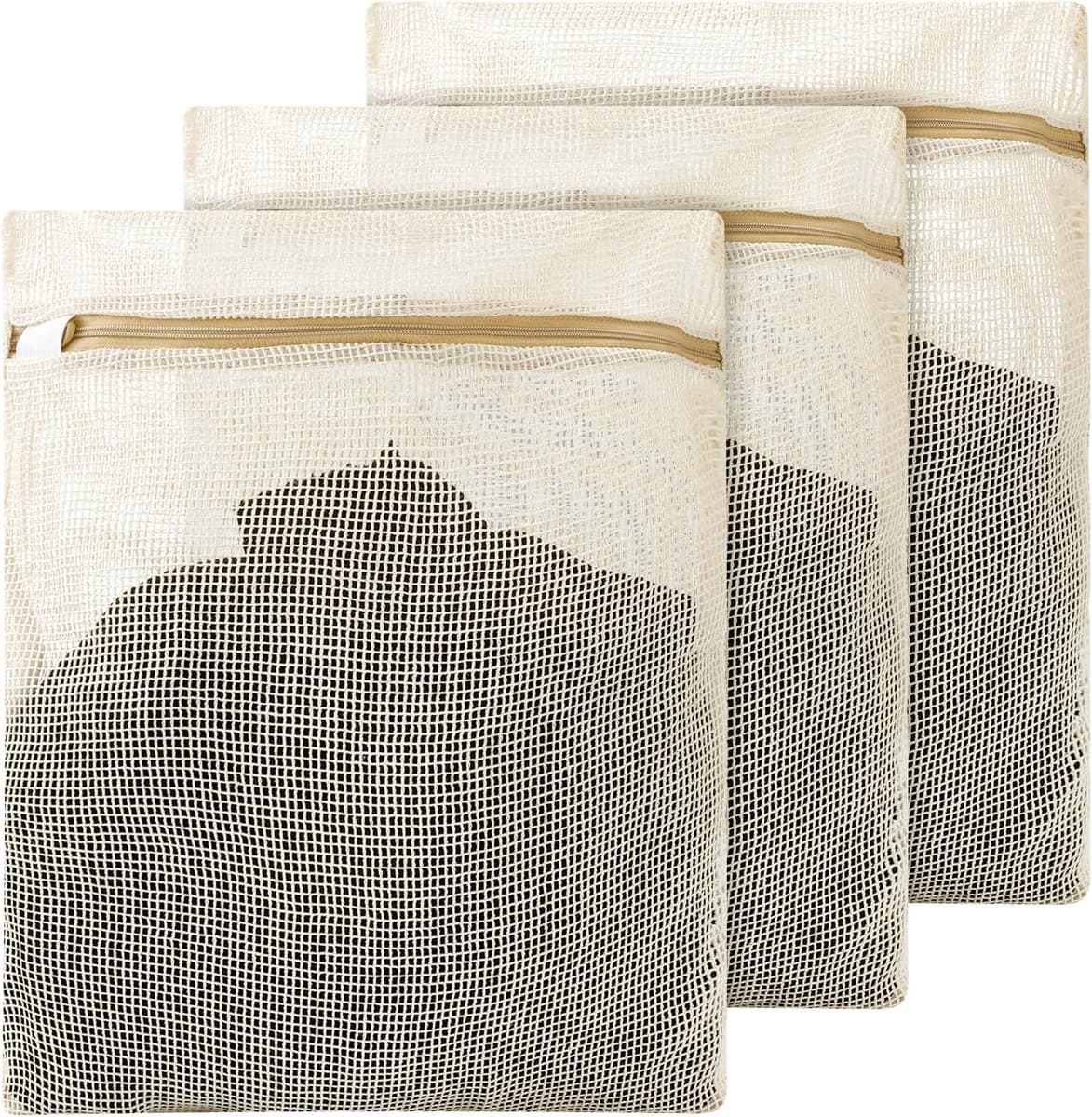 Waszakken - Wasnetten - Set van 3 - 30x40cm - wasnet voor wasmachine - Bescherm je Wasgoed en Wasmachine - herbruikbare en duurzame mesh waszak - Wasnetten met Rits voor Wasgoed - Khaki — afbeelding 1