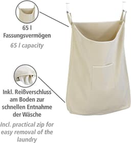Famanu – Hangende wasmand voor over de deur, stoffen waszak met grote inhoud, ruimtebesparend, beige — thumbnail 3