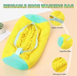 2 stuks - Schoenwaszak - Waszak - Met ritssluiting - 360° rondom reiniging – Geschikt voor sportschoenen, kleding - Machinewasbare waszak voor schoenen - 39*19 cm - Geel — thumbnail 4