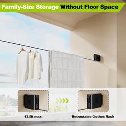 13,9 ft TPU-uitrekbare Kledinglijn voor Binnen & Buiten – Zware-duty windbestendige wandbevestigde drooglijn met afzonderlijke ophanggaten voor snellere droging, ideaal voor Huis, Balkon & Tuin — thumbnail 3