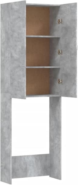 Gecheer Wasmachinekast, 2 deuren en 3 vakken, rek voor wasmachine, ruimtebesparend bovenkast voor wasmachine, wc-rek, betongrijs, 64 x 25,5 x 190 cm — thumbnail 5