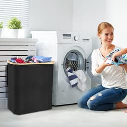 Wasmand met Deksel en 3 Wasbare Zakjes – 140L Oxfordstof Compartimenten – Voor Wasruimte en Badkamer — thumbnail 5