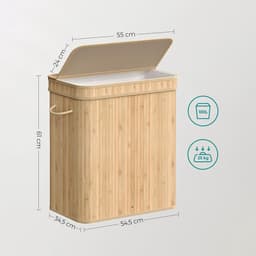 Wasmand Vuilewasmand met deksel handgrepen en uitneembare waszak Grote capaciteit van 100 liter opbergruimte Stevig en duurzaam bamboe frame Stijlvolle, eenvoudige en moderne uitstraling 34,5 x 54,5 x 61 cm naturel — thumbnail 2
