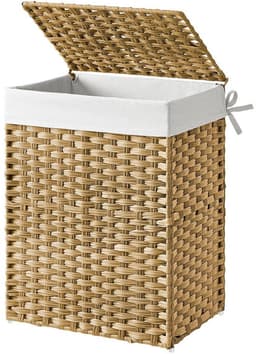 Handgeweven wasmand 90 L - synthetisch rotan - deksel en handvatten - opvouwbaar - afneembare waszak - natuurlijke kleur — thumbnail 1