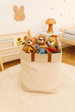 Webzon – Wasmand – Wasmanden – Wasmand inklapbaar – Opvouwbare Wasmand – 30 × 35 × 55 cm – Engels design – Jute stof met leren handvatten – Opbergmand – Opvouwbaar en ruimtebesparend – Glanzend beige — thumbnail 5