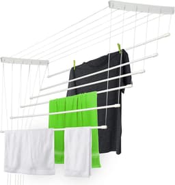 KADAX Plafondwasdroger, wasdroger voor het plafond 6, wanddroger met polyethyleen beklede stalen spijlen, plafonddroger, draagvermogen 12 kg (6 x 100 / wit) — thumbnail 3