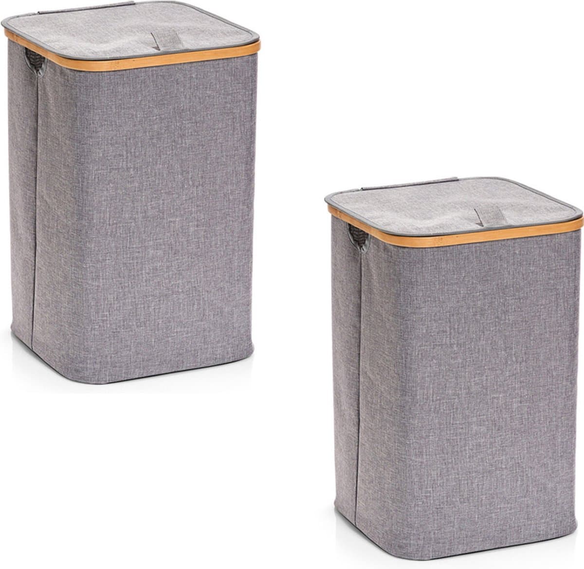 2x Vierkante grijze wasmanden van stof 33 x 50 cm - Zeller - Huishouding/huishouden - Schoonmaakartikelen - Was sorteren/verzamen - Wasgoedmanden/wasmanden - Wasmanden vierkant — afbeelding 1