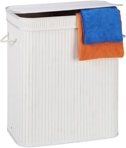 Wasmand - 95 l - 2 vakken - bamboe - wit — thumbnail 2