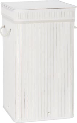 2x wasmand bamboe - wasbox opvouwbaar - 70L - vierkant - 63x36x36 cm - wit — thumbnail 2