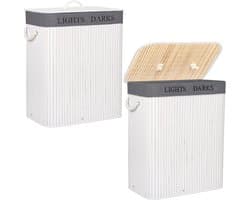 Springos Wasmand | 100L | Bamboe | Wit/Grijs