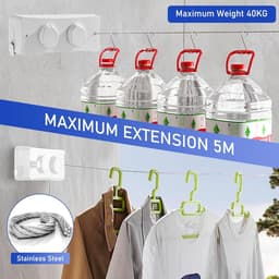 Retractable Clothesline - 5.1 m Washing Line - Wall Mounted Laundry Rack - Space Saving Dryer — thumbnail 2