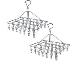 Droogcarrousel x2 -RVS Droogrek buiten met 30 Knijpers - Hangend Droogrek - Wasrek voor Binnen en Buiten- Camping Droogrek -Droogmolen voor sokken - Metalen Wasrek met Wasknijpers -Droogmolen Buiten-Extra Stevig — afbeelding 1