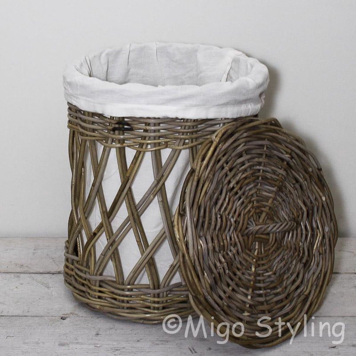 Wasmand - Rond - Open - Met binnenzak - Riet - Rotan - Dia38xH48 cm — afbeelding 1