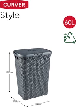 Curver Style Wasmand met Deksel - 60L - 2 stuks - Antraciet — thumbnail 2
