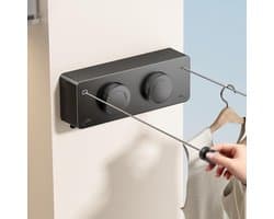 Fil Double Linge Extérieur Intraakbare Ondersteuning Wandschilderij, Uitbreidbare Koord A Linge Intraakbare Interieur Etendoir Linge Exterieur Etendoir Mural Exterieur Sechoir Mural Interieur 4.2m (Zwart)