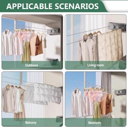 Intrekbare waslijn 2 x 5,1 m - roestvrij staal - dubbele droogcapaciteit - ruimtebesparend voor balkon - ShopVlot — thumbnail 5