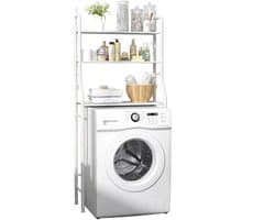 Wasmachinekast - Ombouw - 3-Laags - Badkamerkast - Vloerstaand - Stevig ijzer - Wit - 68x25x155 cm - Multifunctionele opbergruimte - Slimme ruimtewinner