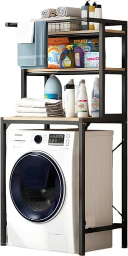 TYR® Wasmachine Rek - 3 Planken - Wasmachinehouder Voor de Badkamer - Badkamerplanken - Zwart - 69cm x 60cm x 177cm — thumbnail 1