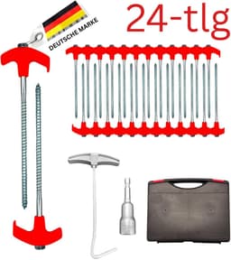 FAMEX 24-delige Schroefharing Set 20 cm met Booradapter, Uithaak en Opbergbox, Robuuste Stalen Tentharingen voor Camping — thumbnail 1