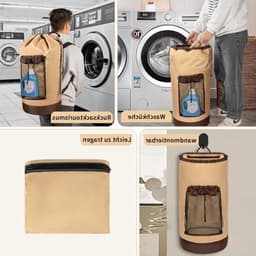 Grote Waszak van 90 Liter, Waterdicht en Vouwbaar, Ideaal voor Huis, College en Reizen, Met Verstelbare Schouderbanden in Lichtgrijs en Donkergrijs — thumbnail 3