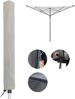 MODFU beschermhoes voor droogmolen van 600D Oxford stof – waterdichte waslijnhoes met ritssluiting – grijs – 180x16x16 cm — thumbnail 5