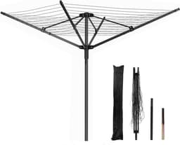 Tonchean Droogmolen voor buiten met bodemhuls, beschermhoes | 60 m waslijn, stabiel wasrek voor tuin, zwart — thumbnail 1
