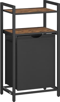 Wasmand, vuile wasmand, opslag 1 vak, 1 afneembare zak van Oxford-stof, 2 planken, metalen frame, 65 l, rustiek bruin en zwart BLH212B01 — thumbnail 1