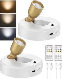 Draadloze spotlight met afstandsbediening, 4000 mAh accu, 3 kleurtemperaturen, oplaadbare wandspot, led-spots, accu voor schilderijen, kunst, planten, portretten (wit, set van 2) — thumbnail 1