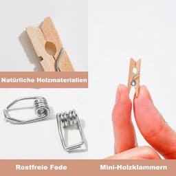 Wasknijpers Houten - 160 Stuks - Kleine Clips 2.5/3/3.5cm - Jute Touw 10m - Spijkers - Creatieve Decoratie - Fotoclips — thumbnail 3