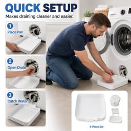 Lekbak wasmachine - set 4 stuks（Waterbak + universele geleideschoep + moer + Samsung geleideschoep）- 17,8 ×17,8cm - Lekbak voor Wasmachine en Vaatwasser - Vloerbescherming tegen waterschade - universele - wateropvangbak voor kelder, woning, camper — thumbnail 3