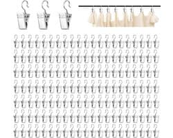 SnelShoppen - 150pcs Gordijnhaak Clips met S Haken en Metalen Klemmen | Lichtgewicht RVS Clips voor Raam- en Douchegordijnen, Decoratieve Stoffen