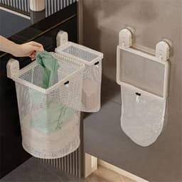 Ulisem - Zuignap wasmand - 2026 nieuw grijs set groot + klein - Wandmontage zonder boren - Sterke zuignap voor glas en tegels - Afneembare mesh zak voor wasgoed - Ademend gaas voorkomt geurtjes - Voor student, slaapkamer en badkamer - Grijs — thumbnail 5
