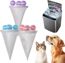 Herbruikbare Drijvende Wasfilterzakken van gaas - 3 stuks - Pluisballen - Dierenhaarvanger - Wasballen - Wasbalzak - Wasdrogerballen - Voor in de wasmachine - Verwijderd haar en pluisjes - Paars+Roze+Blauw — thumbnail 1