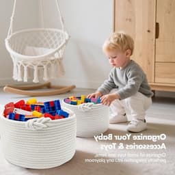 Braadmand voor opbergen van kleding - kleine gevlochten opbergmand - wasmand rond - katoenen mand voor badkamer en speelgoed - d 24 × h 18 cm (wit) — thumbnail 2