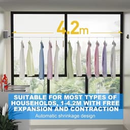 4,2 m Uitklapbare Kledinglijn - Verstelbare Binnen- en Buiten Kledinglijn - Uittrekbare Kledinglijn van RVS - Wandgemonteerde Kledinglijn voor Badkamer en Balkon — thumbnail 4