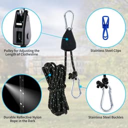 Reis Kledinglijn - Waslijn Camping - Kleding Drogen - Reflecterend Winddicht - 4 meter - Zwart — thumbnail 3