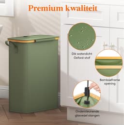 Smalle Wasmand Met Deksel 50L - Bamboe Wasbox Met Uitneembare Waszak En Handgreep - Ruimtebesparende Laundry Basket Voor Slaapkamer, Badkamer En Wasruimte - Stijlvolle Wasverzamelaar — thumbnail 3
