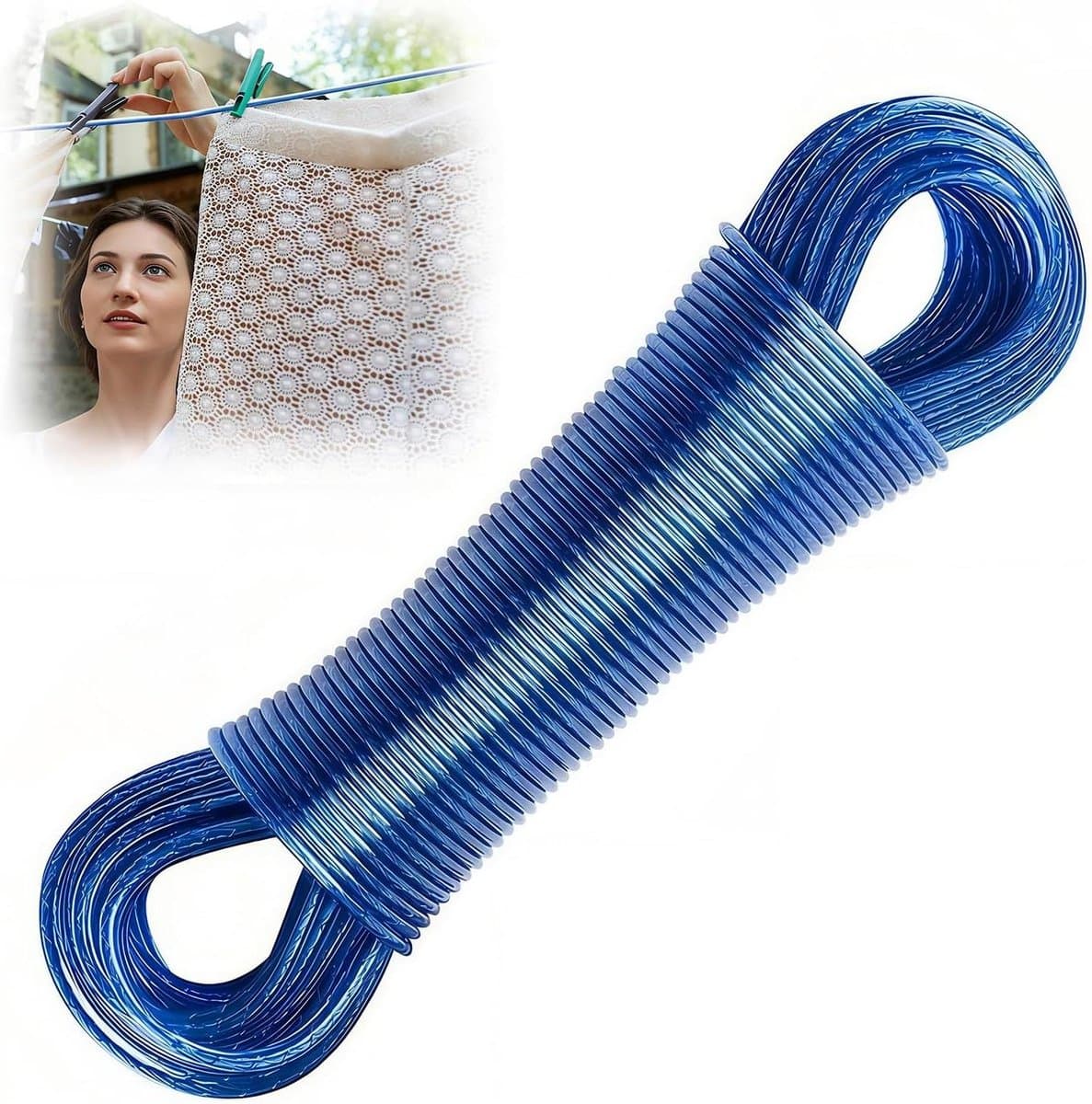 Waslijn Touw - Kledinglijn Outdoor - Kleding Drogen - Stalen Kern - 30 Meter - Blauw — afbeelding 1