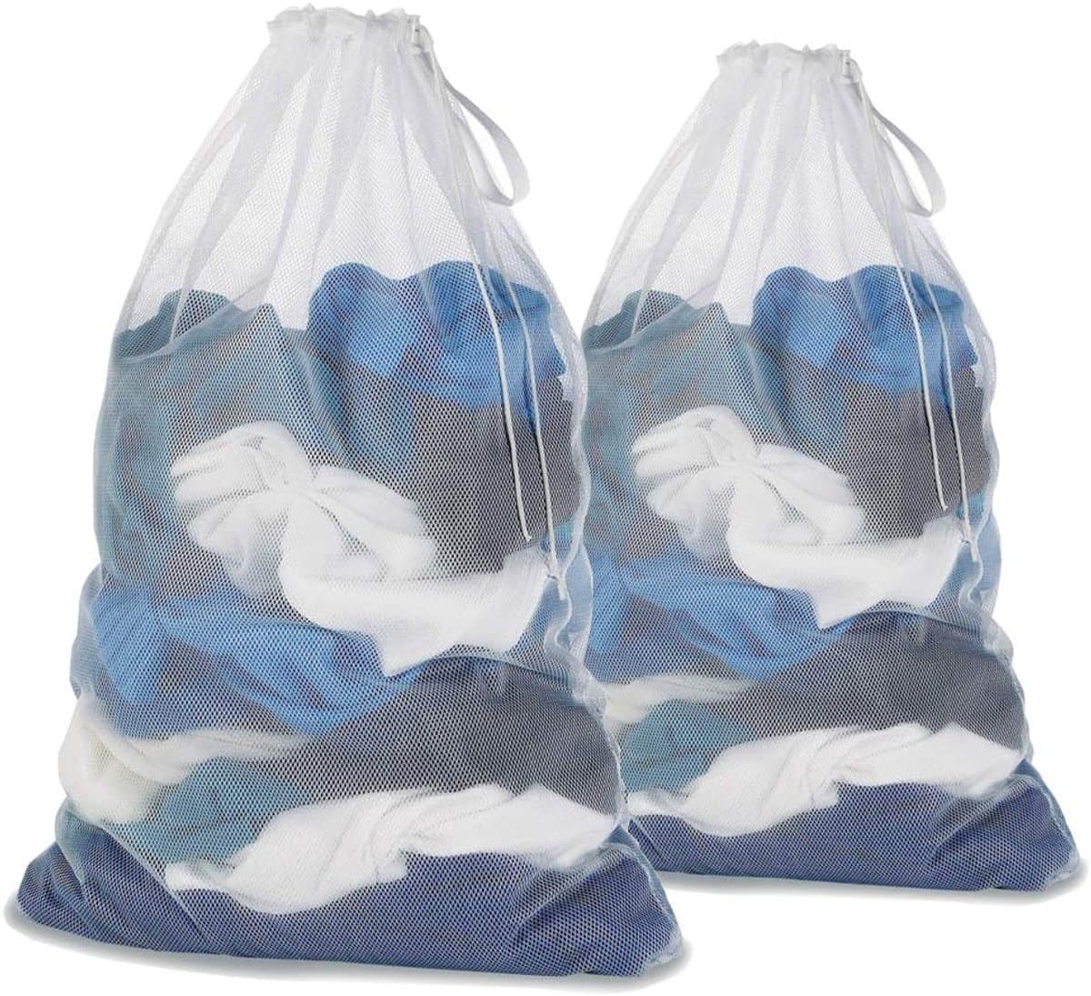 waszak met trekkoord voor fijne was, wasmachine, reizen, universiteit, vuile kleding/net groot formaat heavy duty herbruikbare deur opvouwbaar/kledingstuk wit 2 stuks — afbeelding 1