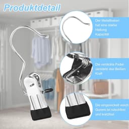 Wasknijpers, roestvrij staal, zwart, 360° draaibare metalen klemmen, antislip, klemhaak, haak voor kleding, broeken, schoenen, laarzen, handdoek, robuuste metalen klemmen voor binnen en — thumbnail 4
