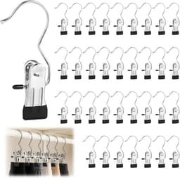 Wasknijpers, roestvrij staal, zwart, 360° draaibare metalen klemmen, antislip, klemhaak, haak voor kleding, broeken, schoenen, laarzen, handdoek, robuuste metalen klemmen voor binnen en — thumbnail 1