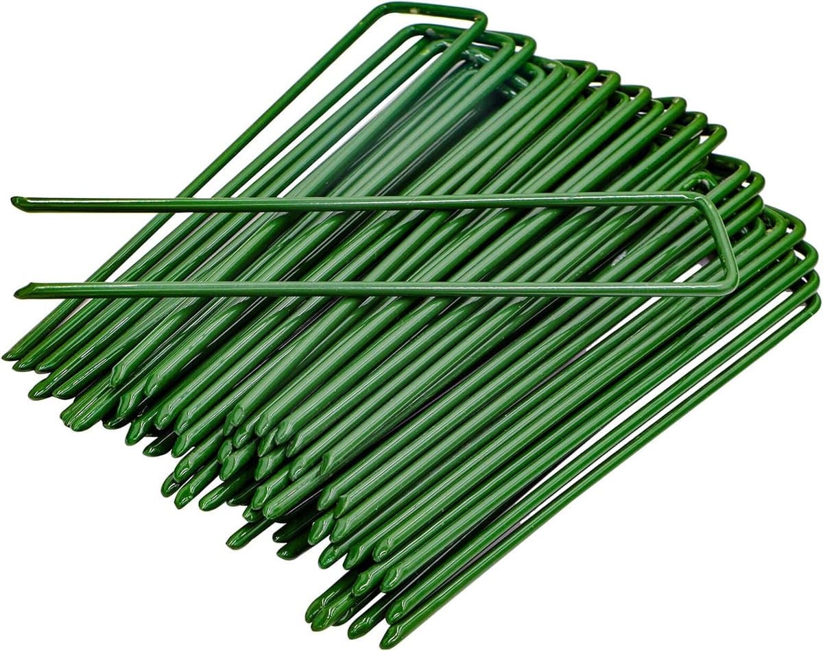 SnelShoppen - 40 Stuks Tuinpinnen U-vormige Stalen Grondankers 15CM voor Onkruidbestrijding, Graszoden, Afdekzeilen en Netten - Groen — afbeelding 1