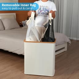 Wasmand met 2 vakken, met deksel, 140 liter, wasverzamelaar met kunststof frame, opvouwbare grote wassorteerder, wasmand voor slaapkamer, badkamer, beige — thumbnail 5