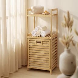 Lumors luxe Bamboe Wasmand met Kantelfunctie - 25 Liter - Lichtbruin/Crème - Incl. Pootjes — thumbnail 4