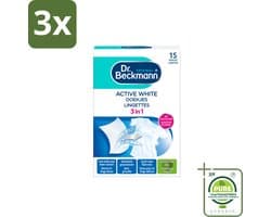 3 x Dr. Beckmann - Kleurverzorging - Active White - Witte Was - 15 Doekjes - Grootverpakking - Witte Was - Wasverzorging - Grauwsluier - Vergeling - Witmaakdoekjes