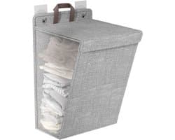 Wasmand - Opvouwbare Wasmand - Katoen en linnen - Met Deksel - Smalle - Afneembare zak - Reisgoederen - Opvouwbare Mand Vuile Was - Plooimand - Ophangbare - Voor wasruimte, slaapkamer - 48*36*12cm - Grijs