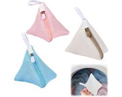 3 stuks - Waszak - Mini waszakjes - Mini Mesh Waszakken - Tas Wasnetten - Reiswaszak - Waszak Wasmachine - BH-waszakje - met rits - huishoudelijke artikelen - voor bh's, ondergoed, sokken en kleine accessoires - 12*12 cm - roze, blauw, beige