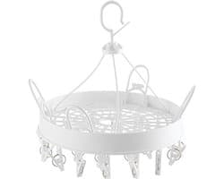 Ronde Drooghanger - Kleine Wasrek - Kleding Drogen - Verstelbare Clips - 34 cm Breed - Wit
