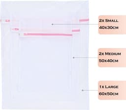 Thijox - Wasmachine wasnet-waszak voor beha, schoenen, ondergoed, babykleding, sokken, reizen, 5 stuks, met ritssluiting, duurzaam materiaal — thumbnail 2
